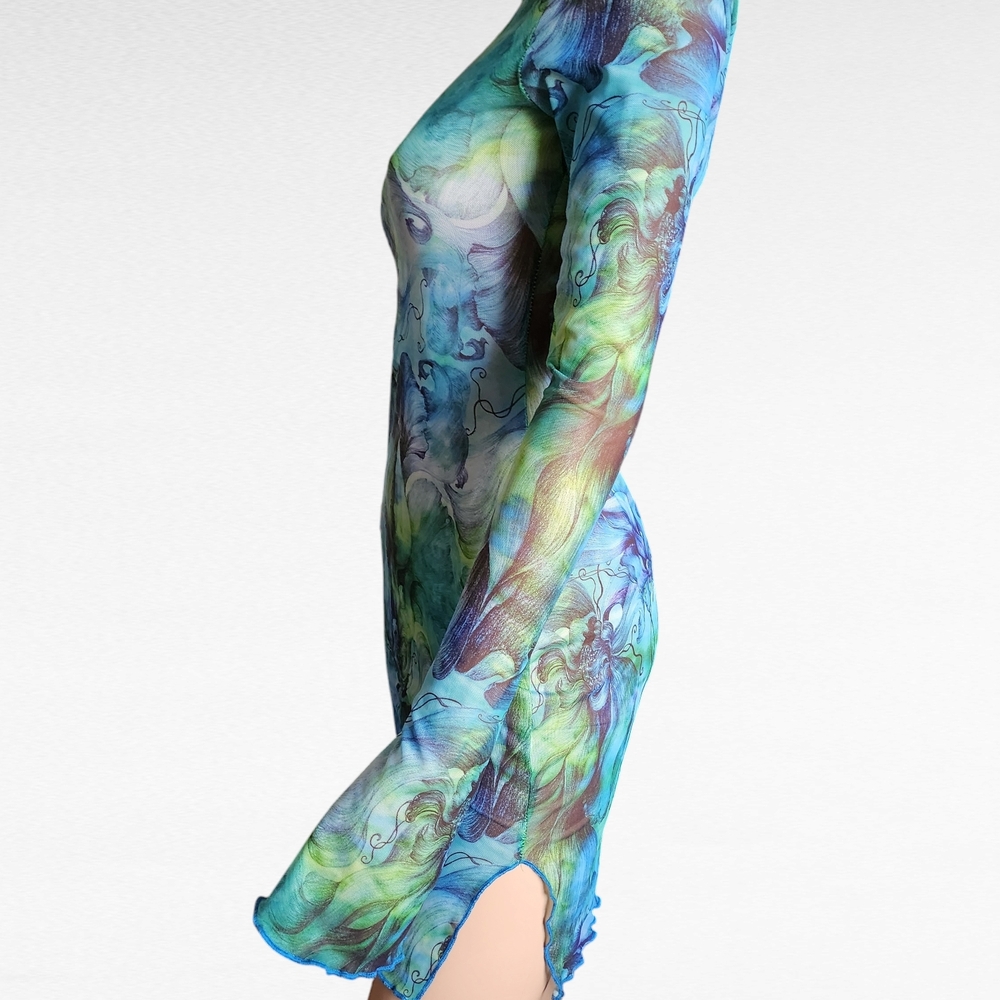 SHEIN Mesh Watercolor  Turtleneck Dress S